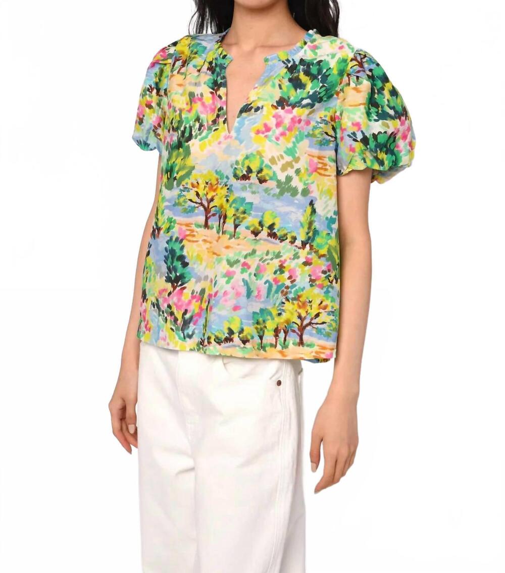 NEW LOVE THE LABEL lia short sleeve top in green/multi